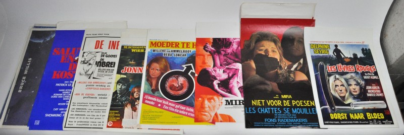 Een lot van twaalf bioscoopaffiches voor overwegend Belgische films. We voegen er drie recentere affiches voor Amerikaanse producties aan toe.
