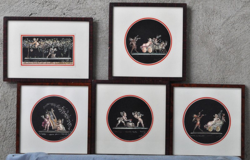 Een reeks van vijf aquarellen met betrekking tot ‘Pompei’. Allen gesigneerd en gedateerd ‘81.