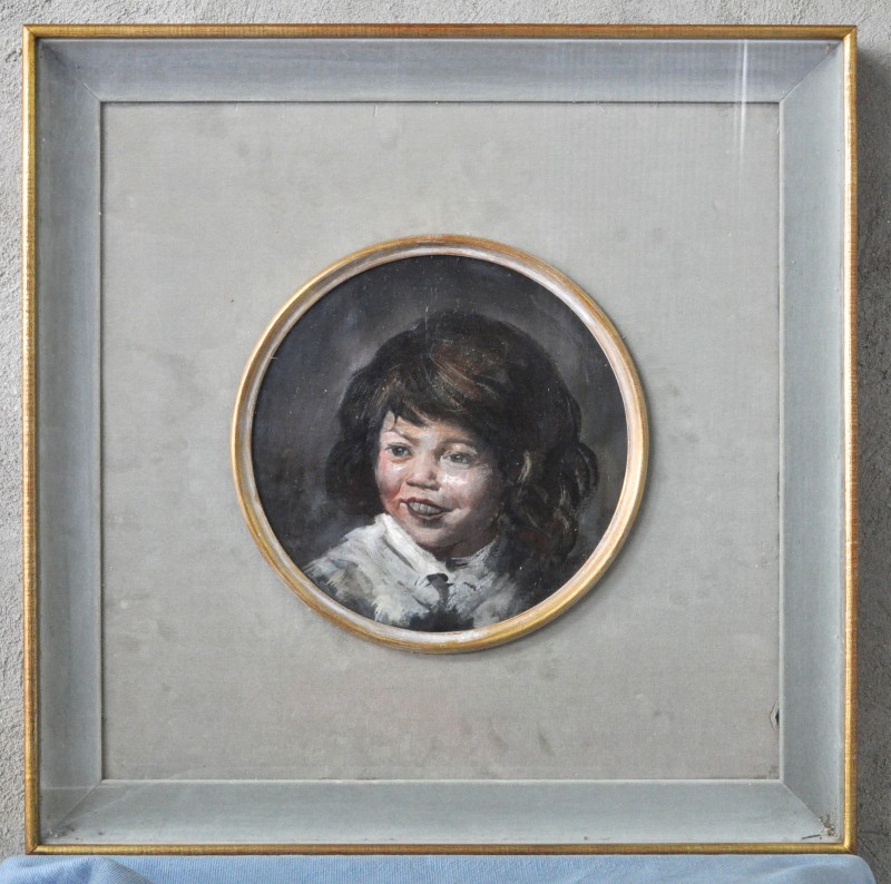 “Portret van een meisje”. Een tondo. Olieverf op paneel. Naar een voorbeeld van Frans Hals.