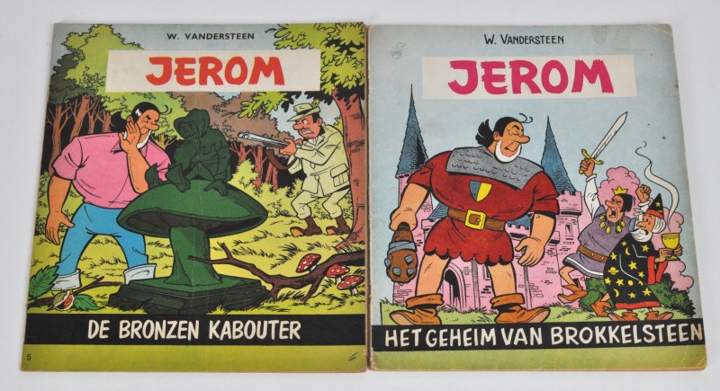 Jerom. “Het geheim van Brokkelsteen” (1962) en “De Bronzen Kabouter” (1964). Ed. Standaard Boekhandel, goede staat.