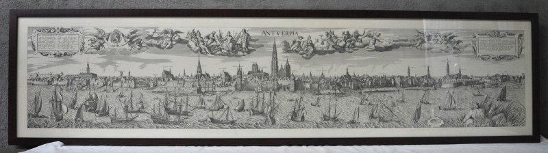 Een reproductie van een XVIIe eeuws beschrijvend zicht op de rede van Antwerpen, uitgegeven door het Mercatorfonds.