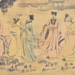 Lange Chinese scroll met personages.