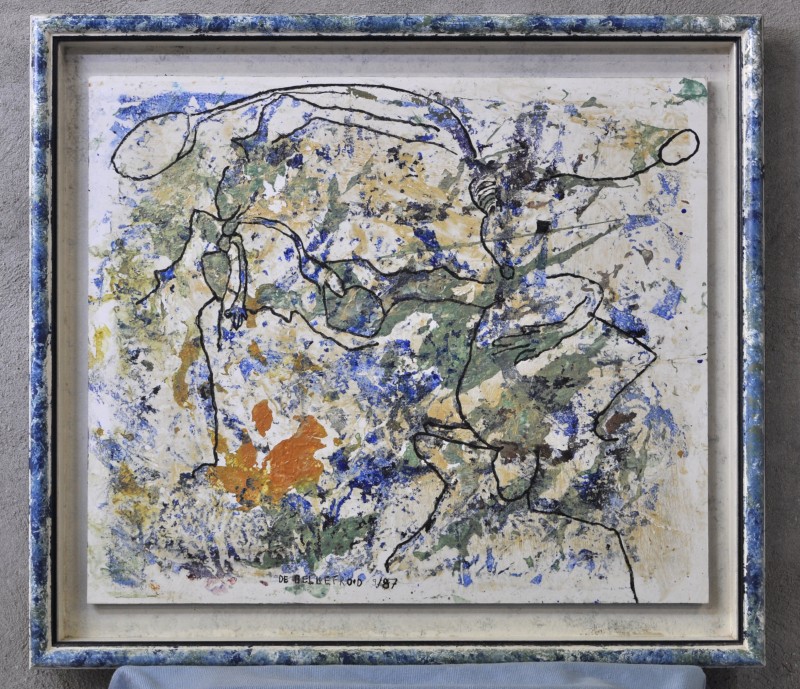 “Abstract- expressionistische compositie”. Olieverf op paneel. Draagt handtekening De Bellefroid en gedateerd ‘87.