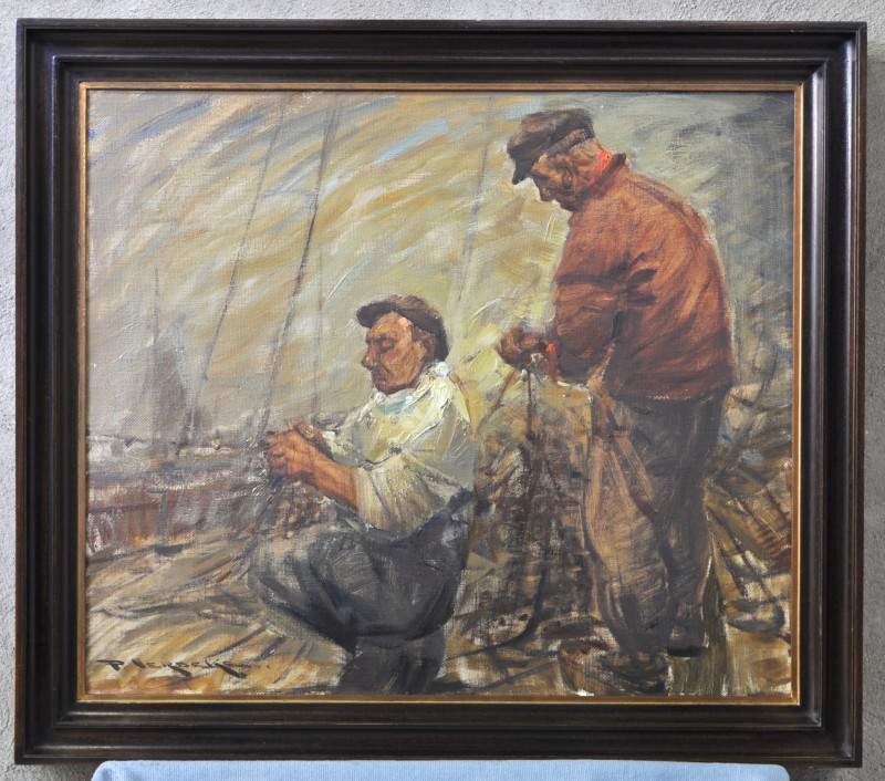 “Twee vissers”. Olieverf op doek. Gesigneerd.