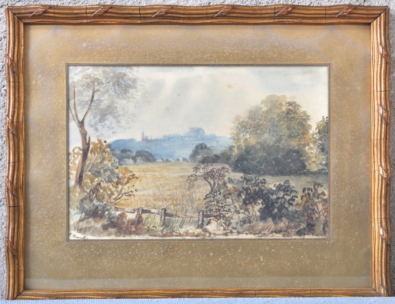 “Landschap”. Aquarel op papier. Gesigneerd. Omstreeks 1900.