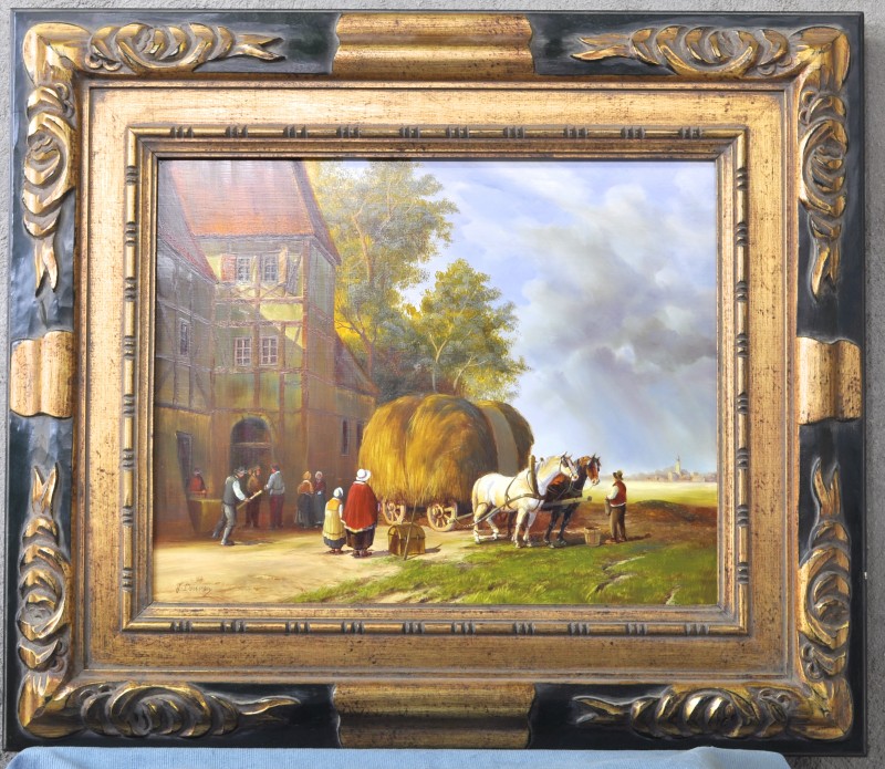 “De oogst”. Olieverf op paneel. Naar de XIXe eeuw.