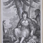 Twee gravures: uit de “Atlas du Voyage de la Pérouse”. “Femme du Port des Français” (in passepartout) en “Costumes des Habitans de la Baie de Castries” (ingekleurd, ingelijst).