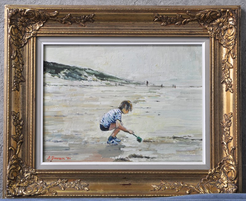 “Jongetje op het strand”. Olieverf op doek. Gesigneerd en gedateerd ‘84.