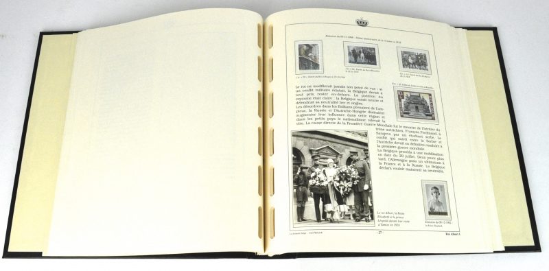 “La Dynastie Belge”. Ed. Postphilla. Een album in stofhuls, rijkelijk gestoffeerd met foto’s, tekst en telkens met bijpassende postfrisse postzegels.
