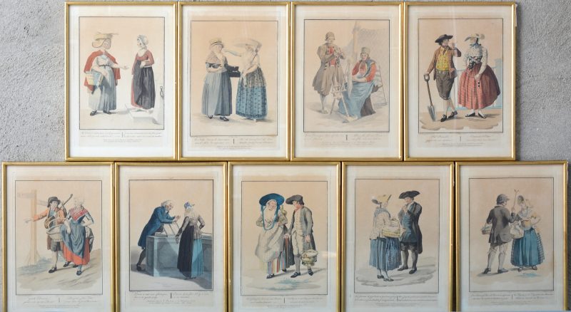 Negen ingekaderde Nederlandse Gravures met volkstaferelen. Amsterdam, 1803 - 1805.