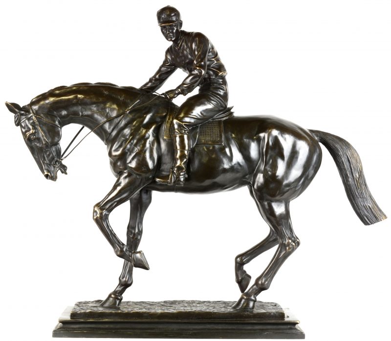 “Jockey te paard”. Een bronzen beeld naar een werk van Isidore Jules Bonheur.