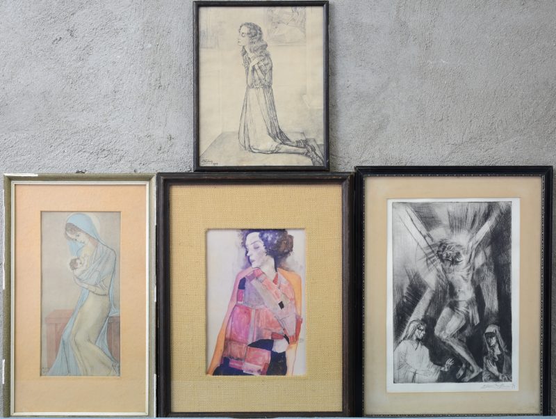 Lot van vier diverse grafische werken, door Jan Toorop, Van Nuffelen en Egon Schiele.