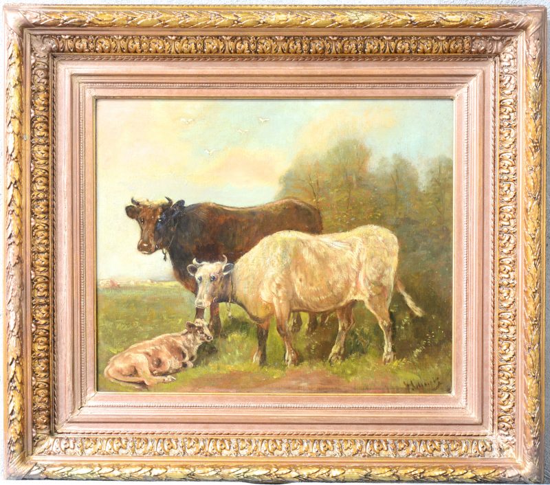 “Koeien”. Olieverf op doek. XIXe eeuw.