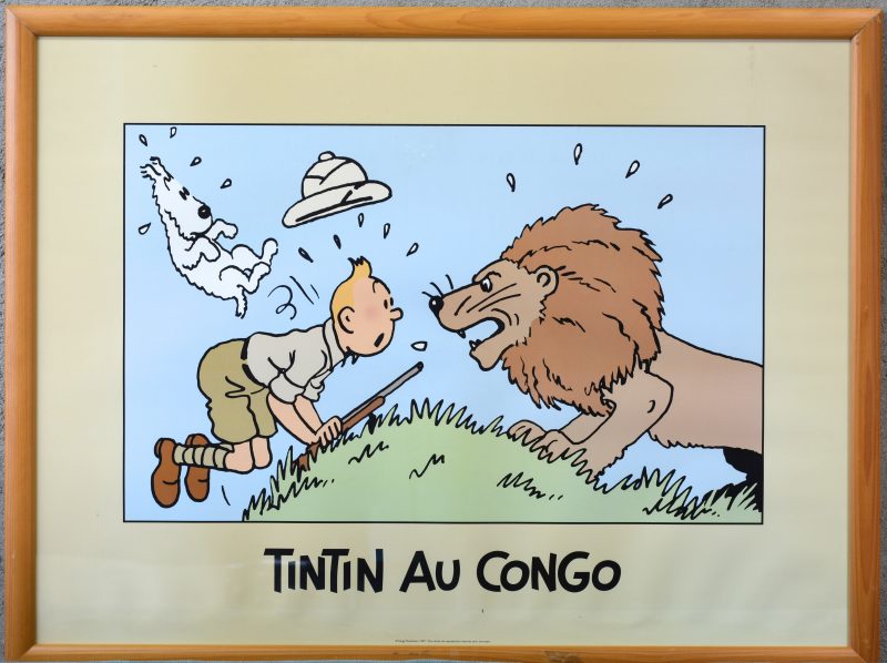 “Tintin au Congo”. Een ingekaderde affiche. Officiële uitgave.