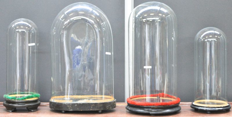 Een lot van vier verschillende glazen stolpen.