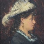 “Damesportret”. Olieverf op doek. Belgische school, XIXe eeuw. Onleesbaar gesigneerd.