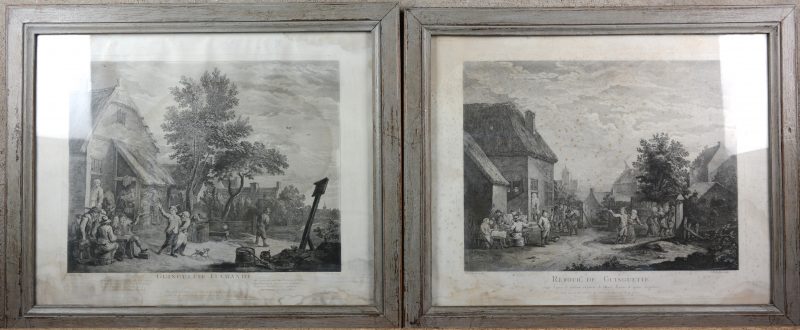 “Guingette Flamande” & “Retour de Guingette”. Twee gravures naar werken van David Teniers door J. Ph. Le Bas.