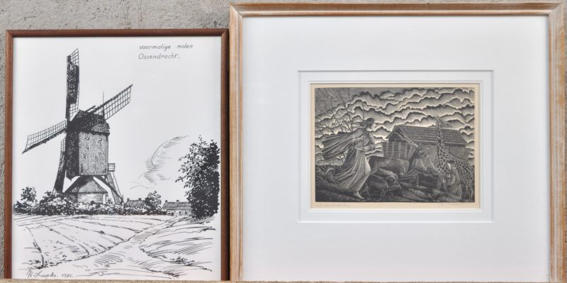Twee grafische werken, bestaande uit een druk van Luyckx en een houtsnede van Mutsaerts.