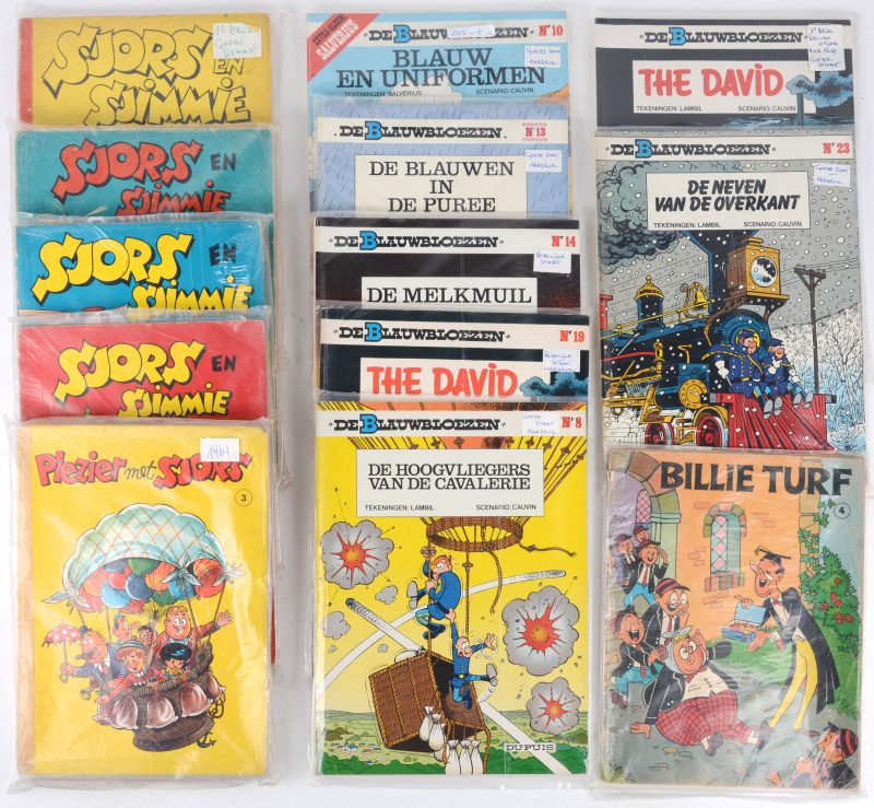 Een verzameling comics: Sjors en Sjimmie, Billie Turf, Blauwbloezen. 13 stuks.