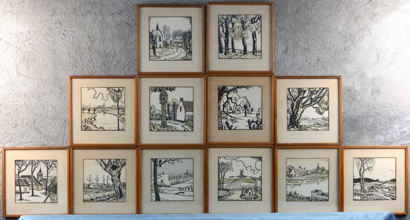 Een reeks van twaalf houtsnedes van Felix Timmermans. Gemonogrameerd in de plaat.