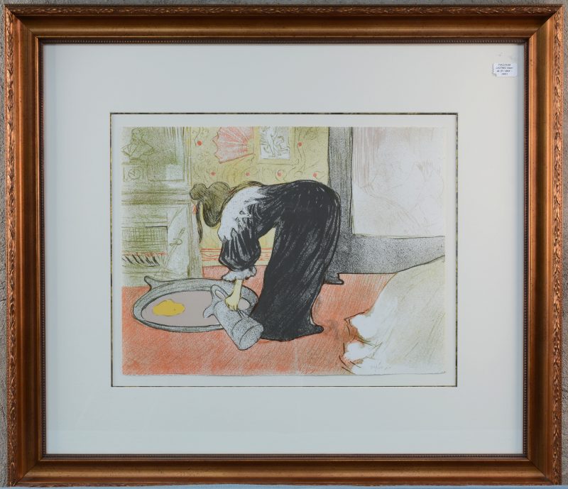 “Dame met watertijl”. Een lithografie naar een werk van Toulouse-Lautrec.  713/1250.