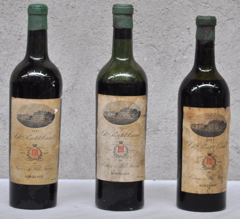Ch. Pontet-Canet A.C. Pauillac 5e grand cru classé Cruse & Fils, Bordeaux   1931  aantal: 3 bt ms, vls, vidange