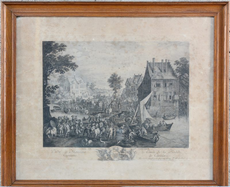 “Zicht op Lokeren”. Een oude gravure door J. P. le Bas naar een werk van Breughel. XVIIIe eeuw