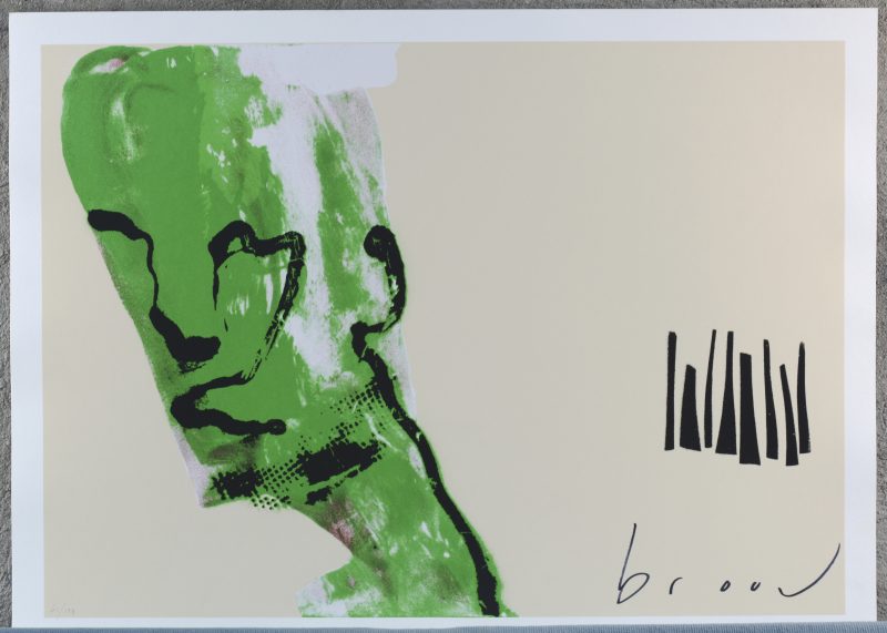 “Green head”. Een zeefdruk. Gesigneerd en genummerd 64/150.