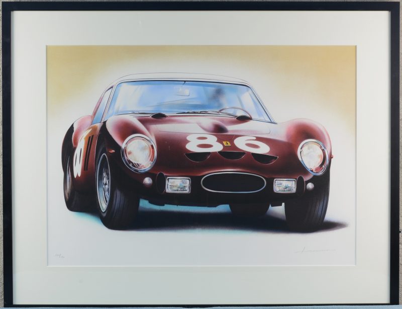 “Ferrari 250 GTO”. Een lithografie. Gesigneerd en genummerd 164/250 buiten de plaat.