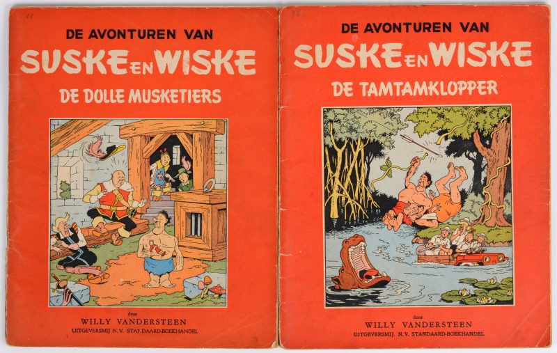 Suske en Wiske. “De Dolle Musketiers”. Rode Reeks. Eerste druk. 1953. En “De Tamtamklopper”. Rode Reeks. Eerste druk. 1953. Redelijke staat.