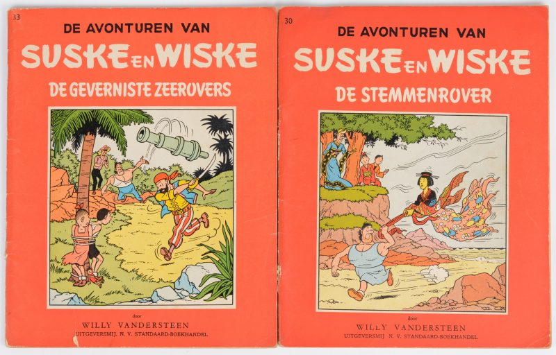Suske en Wiske. “De Stemmenrover”. Rode Reeks. Eerste druk. 1957. En “De Geverniste Zeerovers”. Rode Reeks. Eerste druk. 1958. Goede staat.