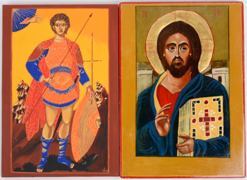 Twee iconen: Christus Pantocrator en de Aartsengel Michael. Recent werk.
