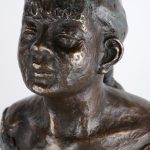 “Ballerina”. Een bronzen beeld met meerkleurig patina naar een werk van Degas.