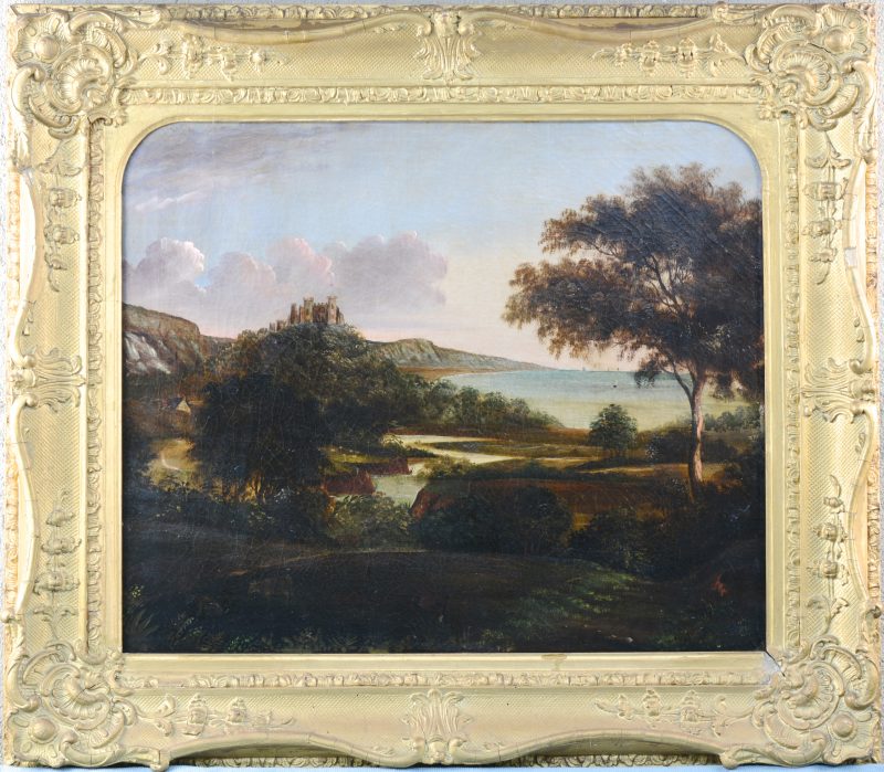 “Romantisch landschap”. Olieverf op doek. Zonder signatuur. XIXe eeuw. Twee kleine restauraties.