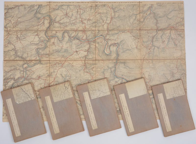 Set Belgische stafkaarten uitgegeven door het ‘ institut cartographique militaire’ jan.-feb. 1899. 5 kaartdelen met linnen versteviging op de rugzijde