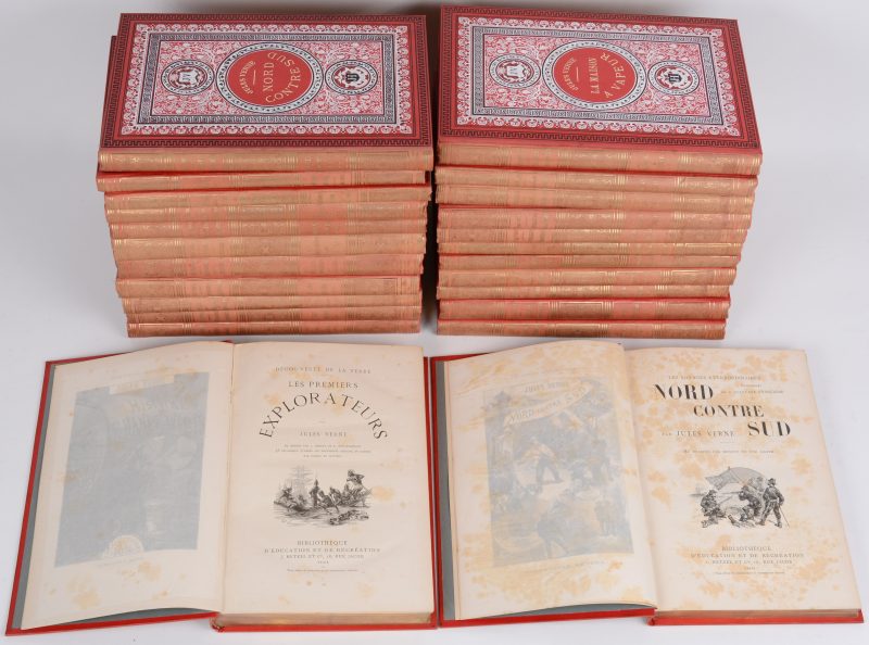 Jules Verne. Een reeks van 24 verhalen, uitgegeven door de bibliothèque d’éducation et de récréation te Parijs. Eind XIXe eeuw.