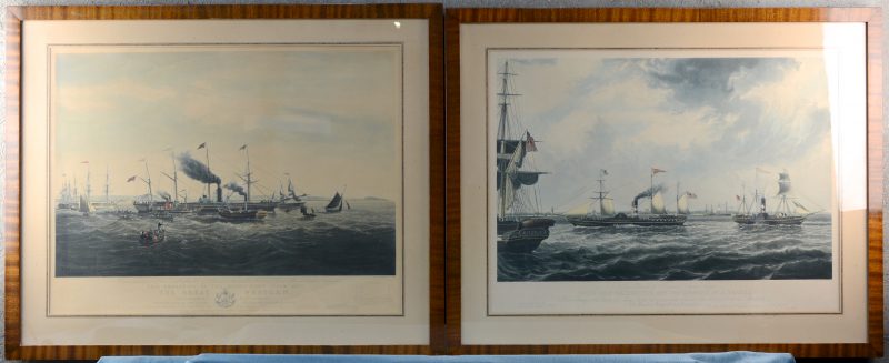 “This plate of of the favourite steam ships vivid and watarwitch, off orfordness in a breeze” & “This engraving of the magnificent steam ship”. Twee oude Engelse prenten. XIXe eeuw.