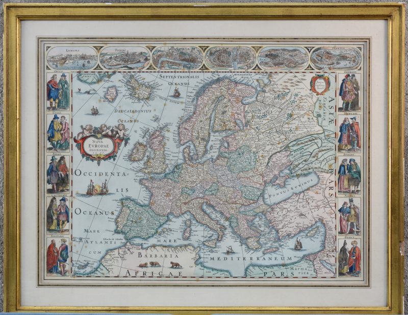 “Nova Europae”. Een XIXe eeuwse ingekleurde herdruk van een XVIIe eeuwse kaart.