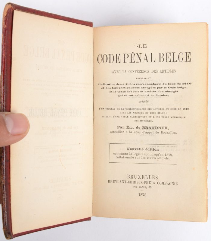 E de brandner le code p nal belge bruxelles 1878 in 12mo rood