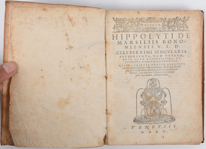 HIPPOLYTE MARSILIIS BONONIENSIS, Celeberrimi singularia septingenta, Venetiis, 1505. In-octavo, perkamenten band.