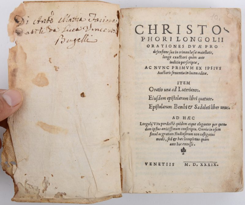 CHRISTOPHORI LONGOLII, Orationes pro defione sua in crimin lasae majestatis, Venetiis, 1539.