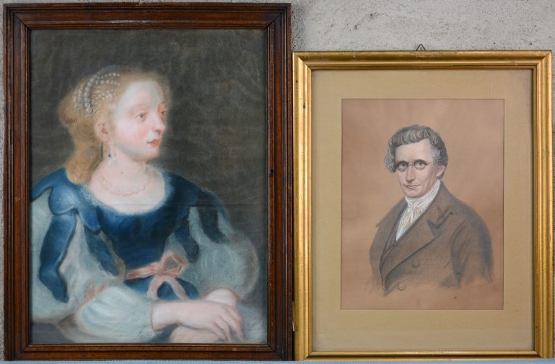 Een heren- en een damesportret. Pastel op papier. Het eerste gesigneerd en gedateerd 1849.