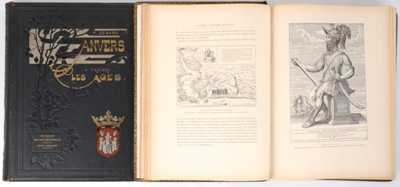 “Anvers à Travers les Ages”. Ed. Bruylant-Christophe & Cie, Bruxelles 1888. Twee delen. In-folio, lederen band (slijtage), goud op snee.
