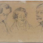 “Karikaturen”. Een studietekening, potlood op papier. Gemonogrameerd “H. D. en met oude toeschrijving aan Honoré Daumier (1808 - 1879)