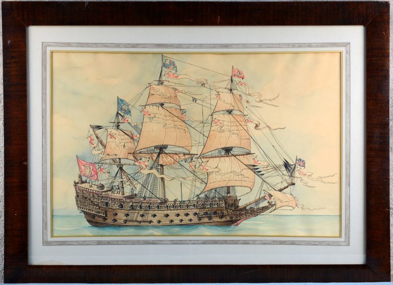 “Sovereign of the Seas”. Gravure ingekleurd van 10 exemplaren. Achteraan gesigneerd Winckels 1936