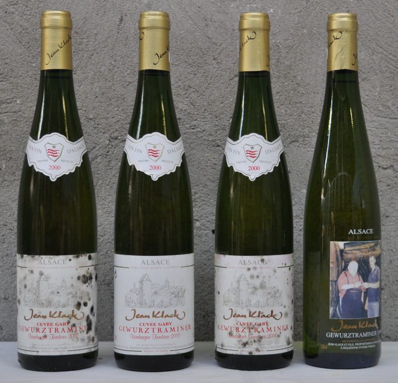 Lot witte wijn         aantal: 4 bt Gewurztraminer A.C. Alsace  Jean Klack, Riquewihr M.O.  1998  aantal: 1 bt Gewurztraminer Cuvée Gaby A.C. Alsace  Jean Klack, Riquewihr M.O.  2000  aantal: 3 bt