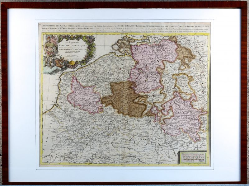 “Les Provinces Pays Bas Catholiques”. Oude ingekleurde kaart. XVIIde eeuw.