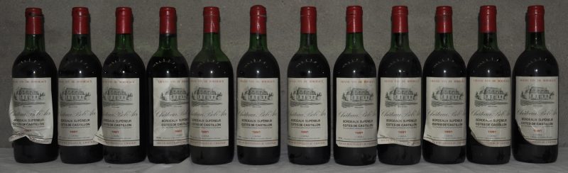 Ch. Bel-Air A.C. Bordeaux Supérieur Côtes de Castillon   M.C.  1981  aantal: 12 bt enkele lagere niveaus, 3 etiketten gekreukt