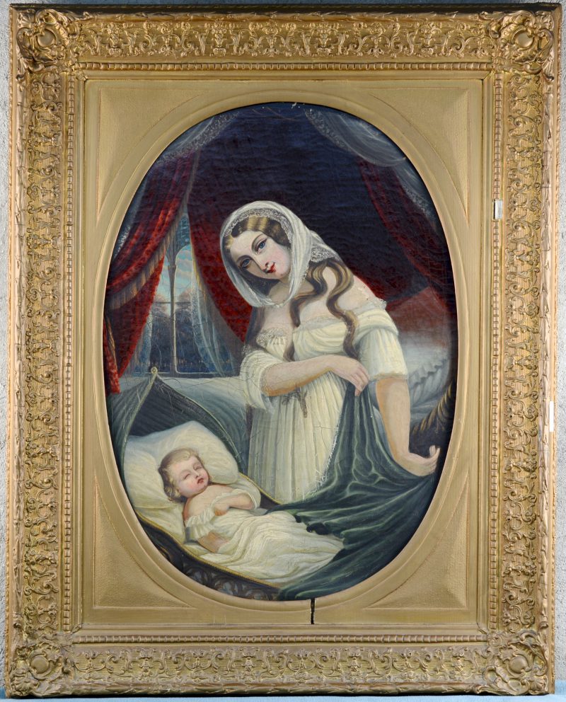 “Madonna met kind”. Olieverf op doek. Omstreeks 1800. Herdoekt.