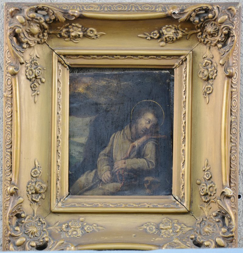 “St. Antonius”. Olieverf op koper. XVIIIe eeuw.